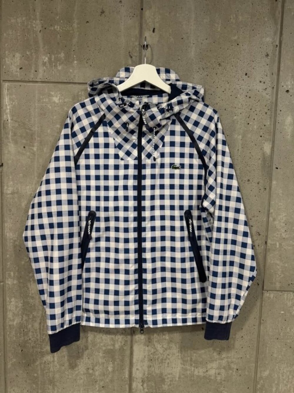 Lacoste Live Checked Hooded Jacket Blue White Men’s 48 Lightweight
